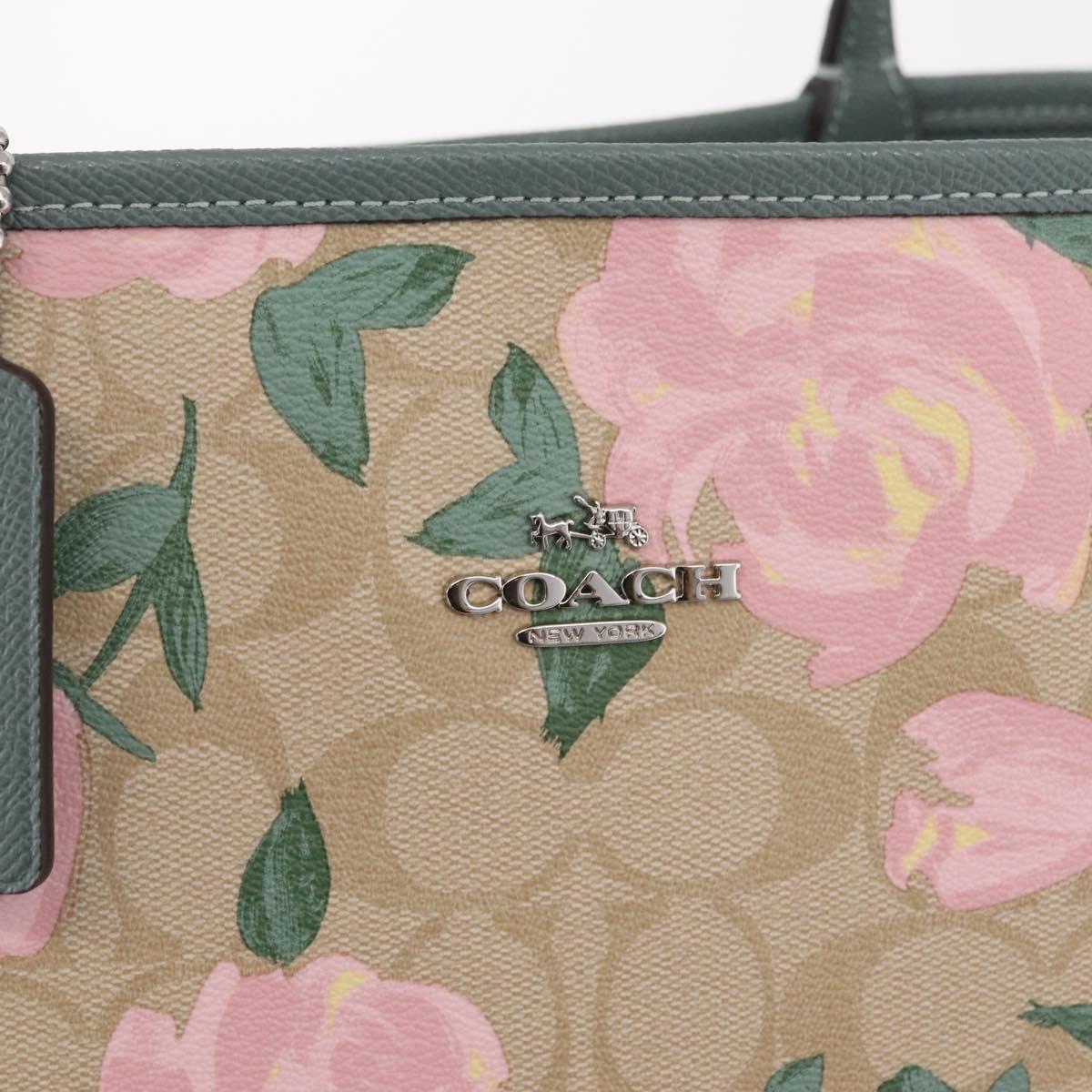 Coach Reversible Flower Tote Bag PVC Canvas Beige Silver Auth am13010A