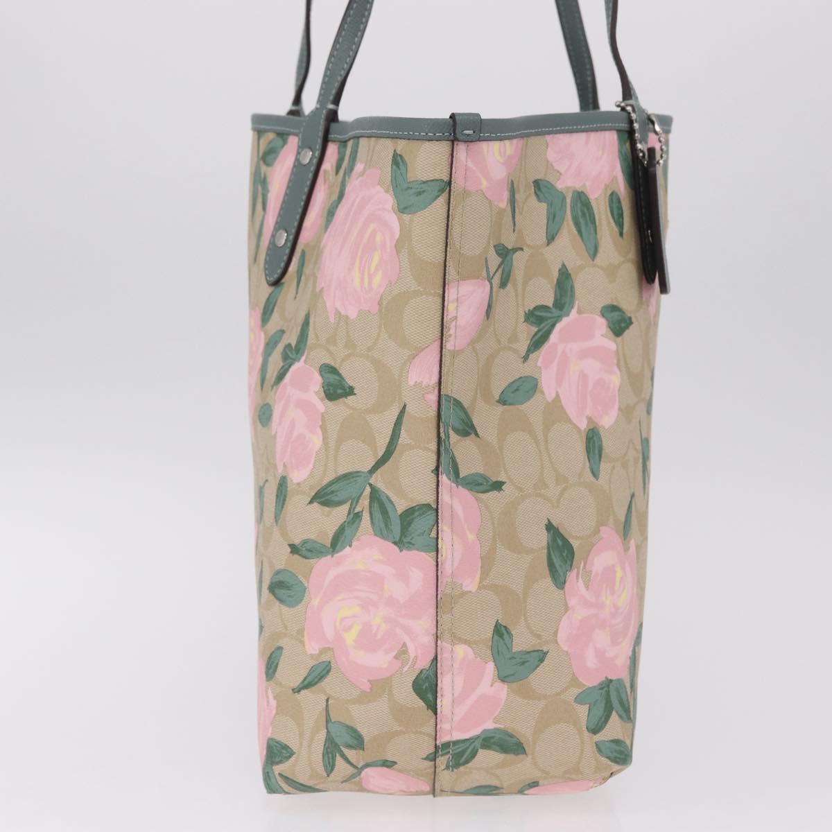 Coach Reversible Flower Tote Bag PVC Canvas Beige Silver Auth am13010A