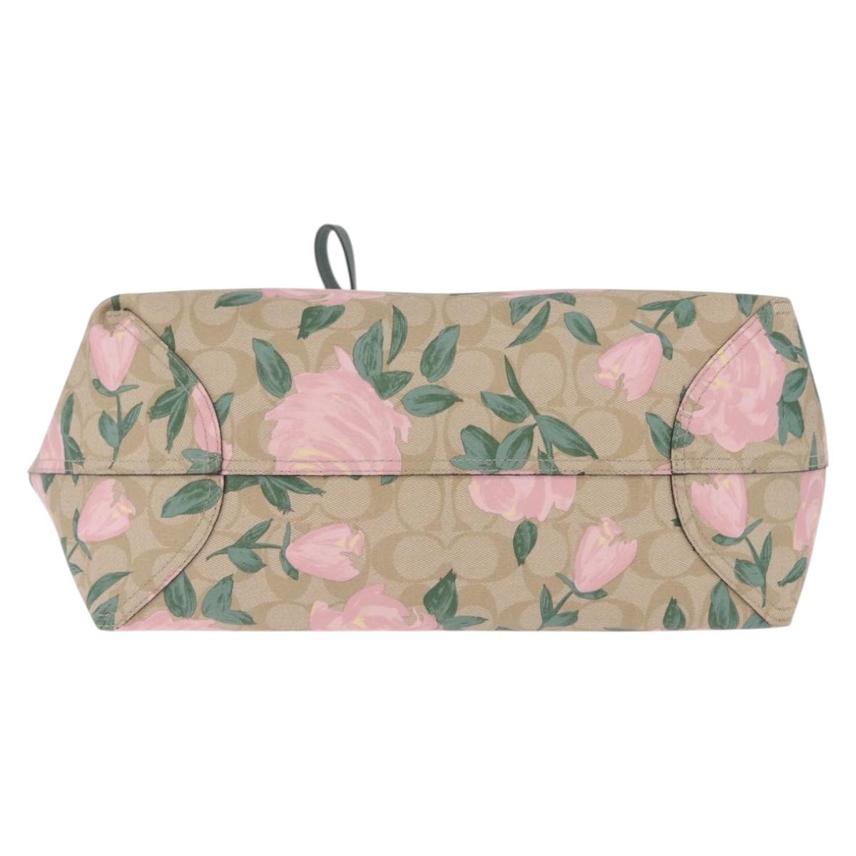 Coach Reversible Flower Tote Bag PVC Canvas Beige Silver Auth am13010A