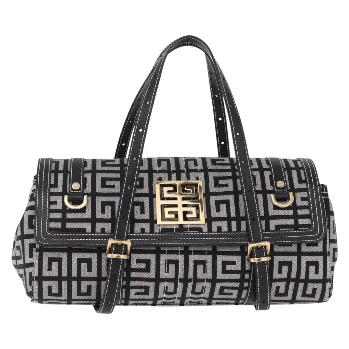 GIVENCHY Shoulder Hand Bag Canvas Black Gold Tone Auth am13027V