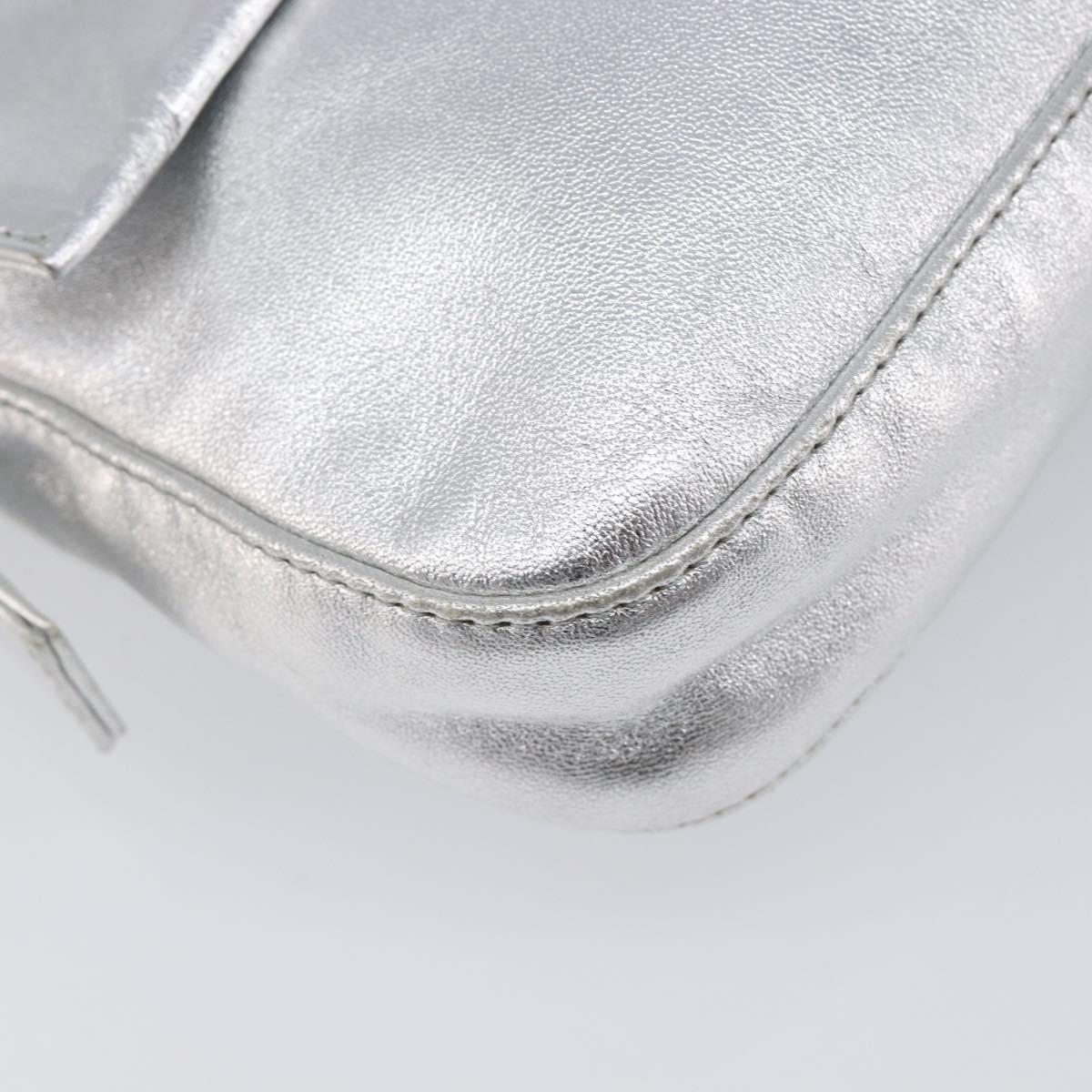 FENDI Mamma Baguette Shoulder Bag Leather Silver Auth am13032SAM