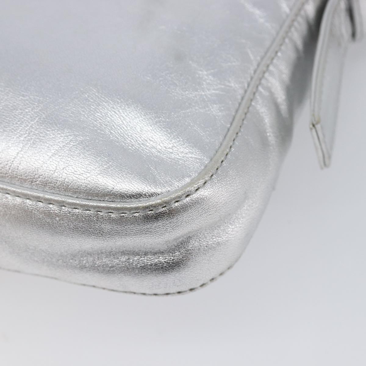 FENDI Mamma Baguette Shoulder Bag Leather Silver Auth am13032SAM