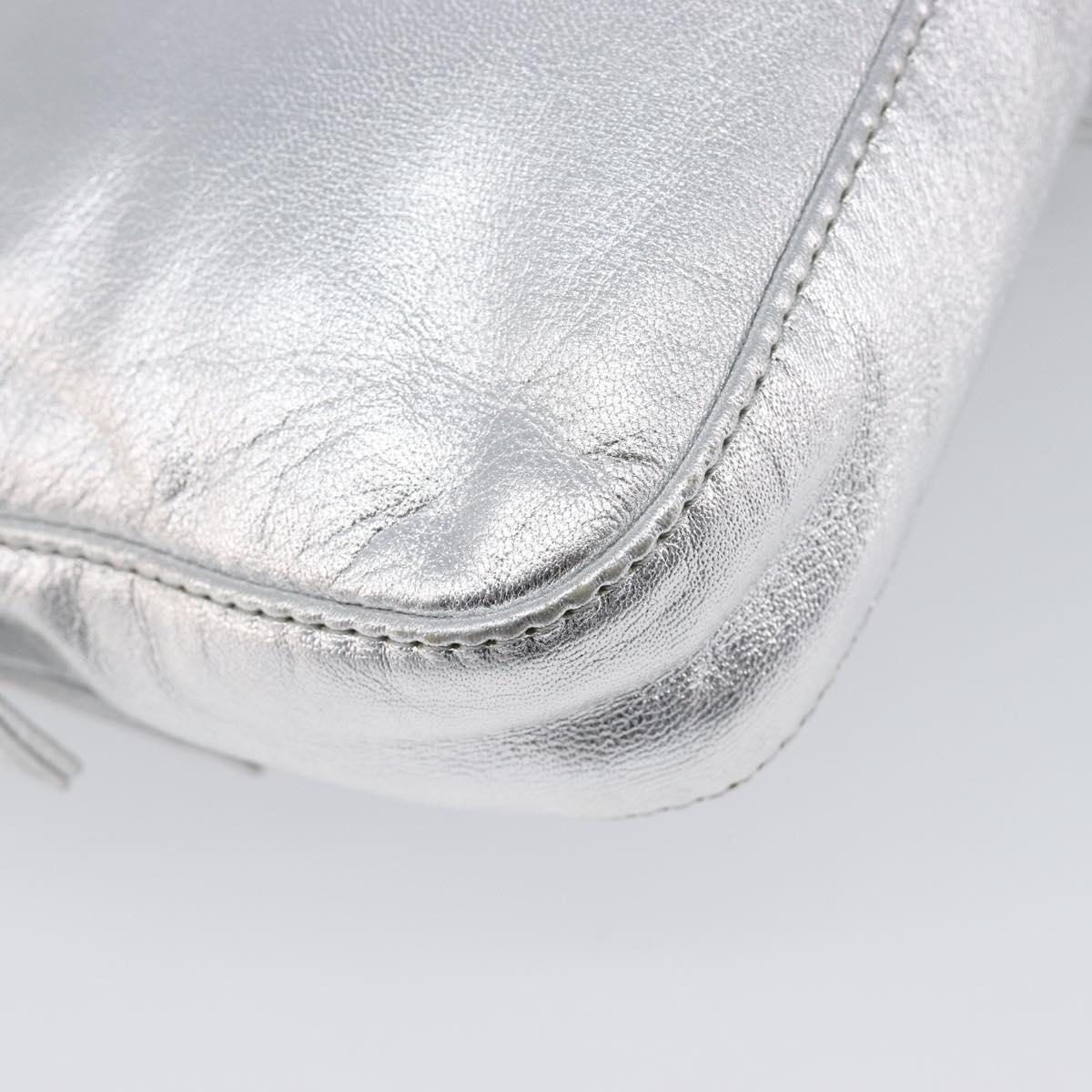 FENDI Mamma Baguette Shoulder Bag Leather Silver Auth am13032SAM