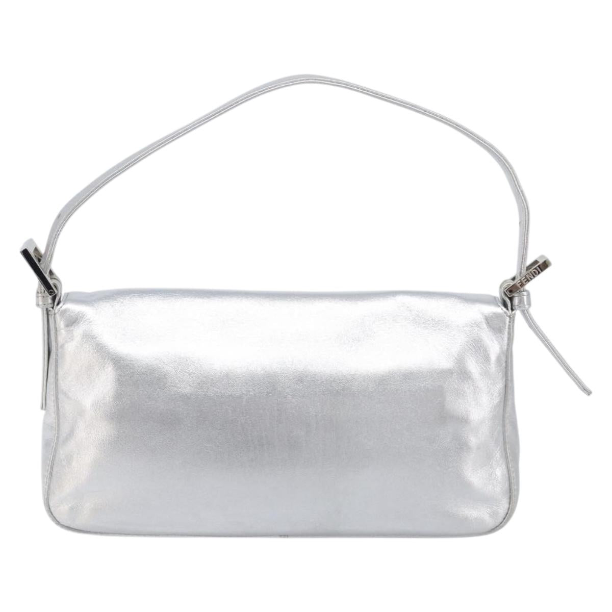 FENDI Mamma Baguette Shoulder Bag Leather Silver Auth am13032SAM