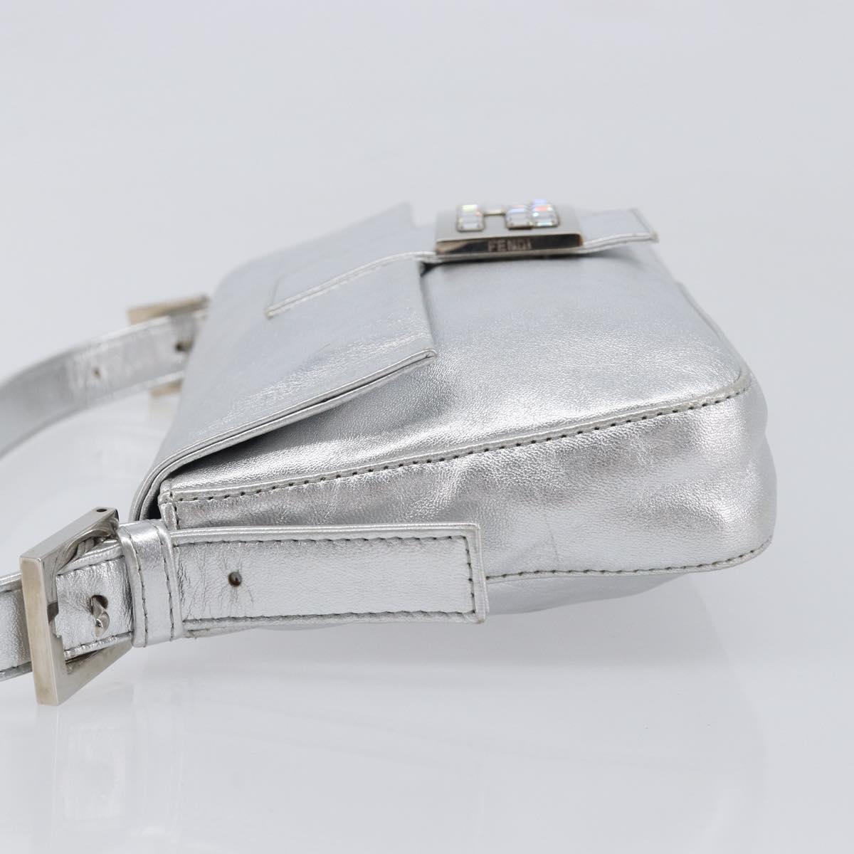 FENDI Mamma Baguette Shoulder Bag Leather Silver Auth am13032SAM