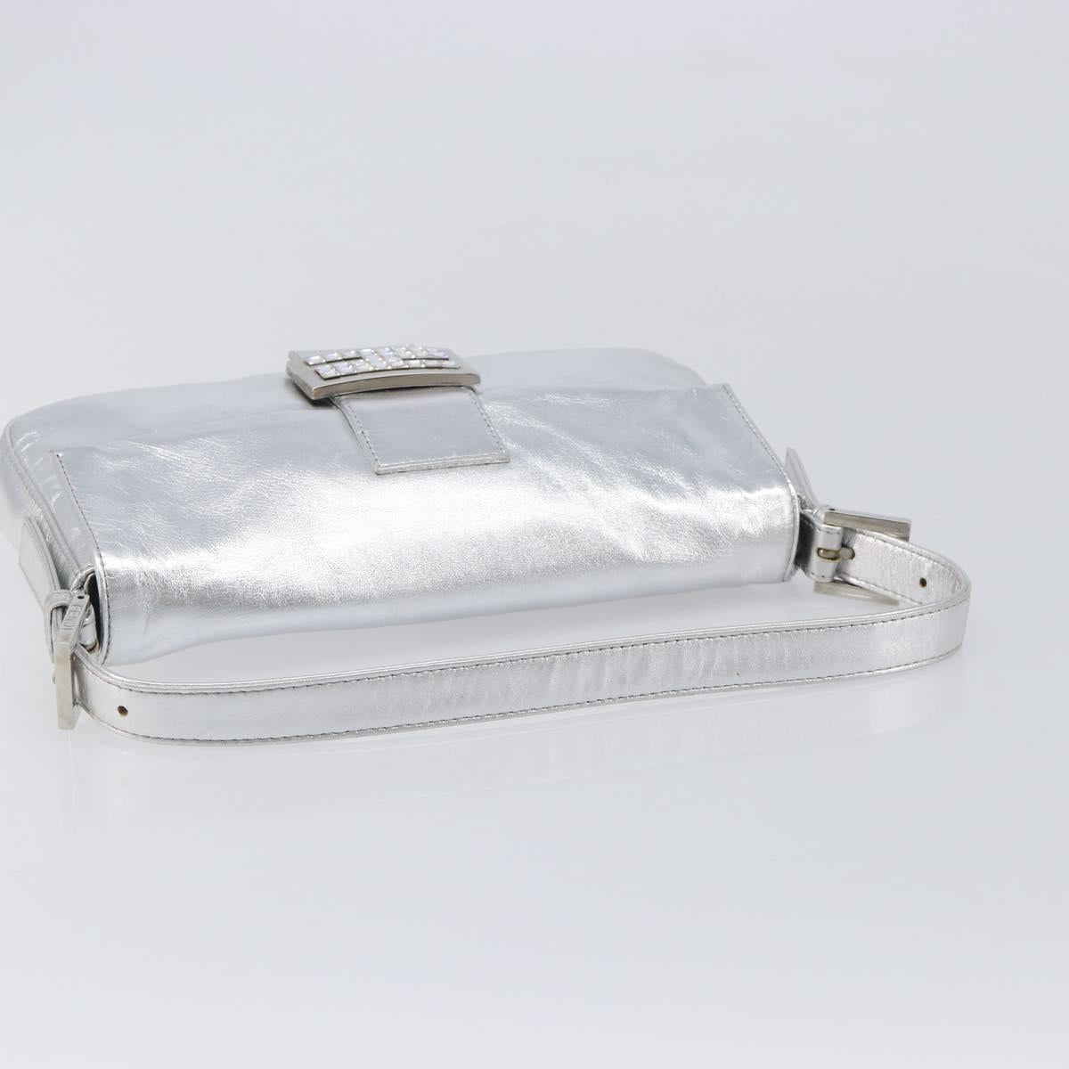 FENDI Mamma Baguette Shoulder Bag Leather Silver Auth am13032SAM