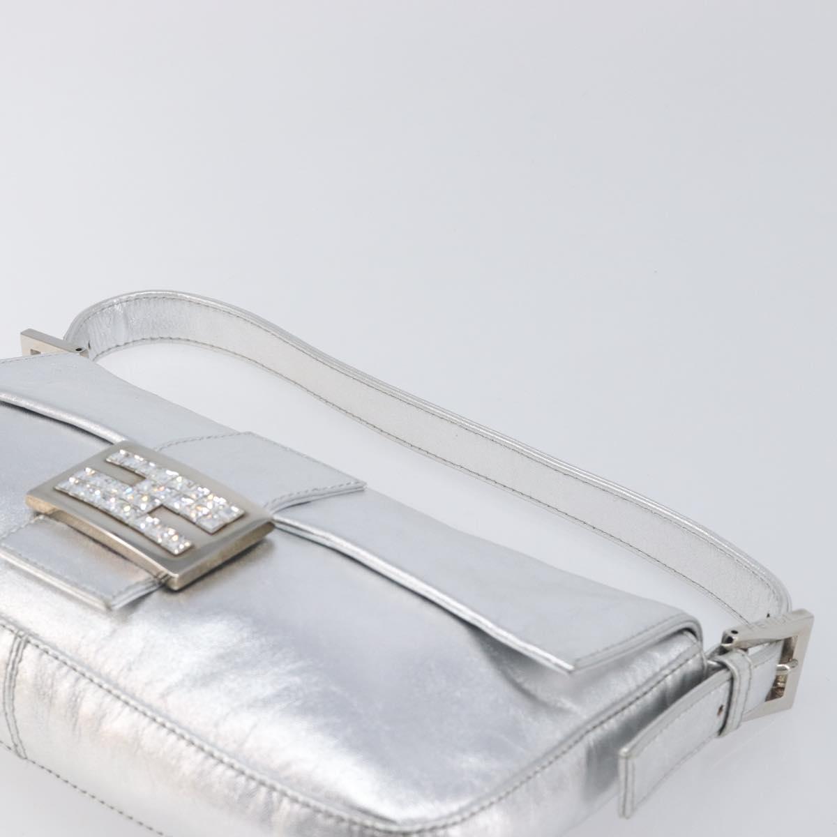 FENDI Mamma Baguette Shoulder Bag Leather Silver Auth am13032SAM