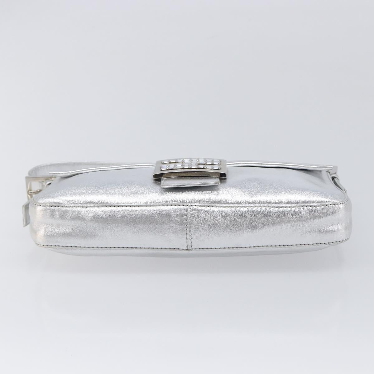 FENDI Mamma Baguette Shoulder Bag Leather Silver Auth am13032SAM