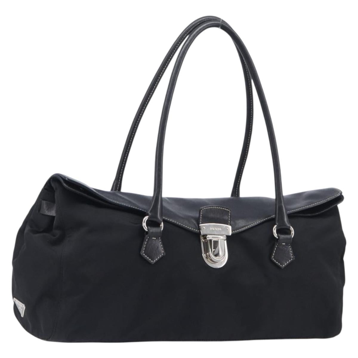 PRADA Shoulder Tote Bag Nylon Black Silver Auth am13033V