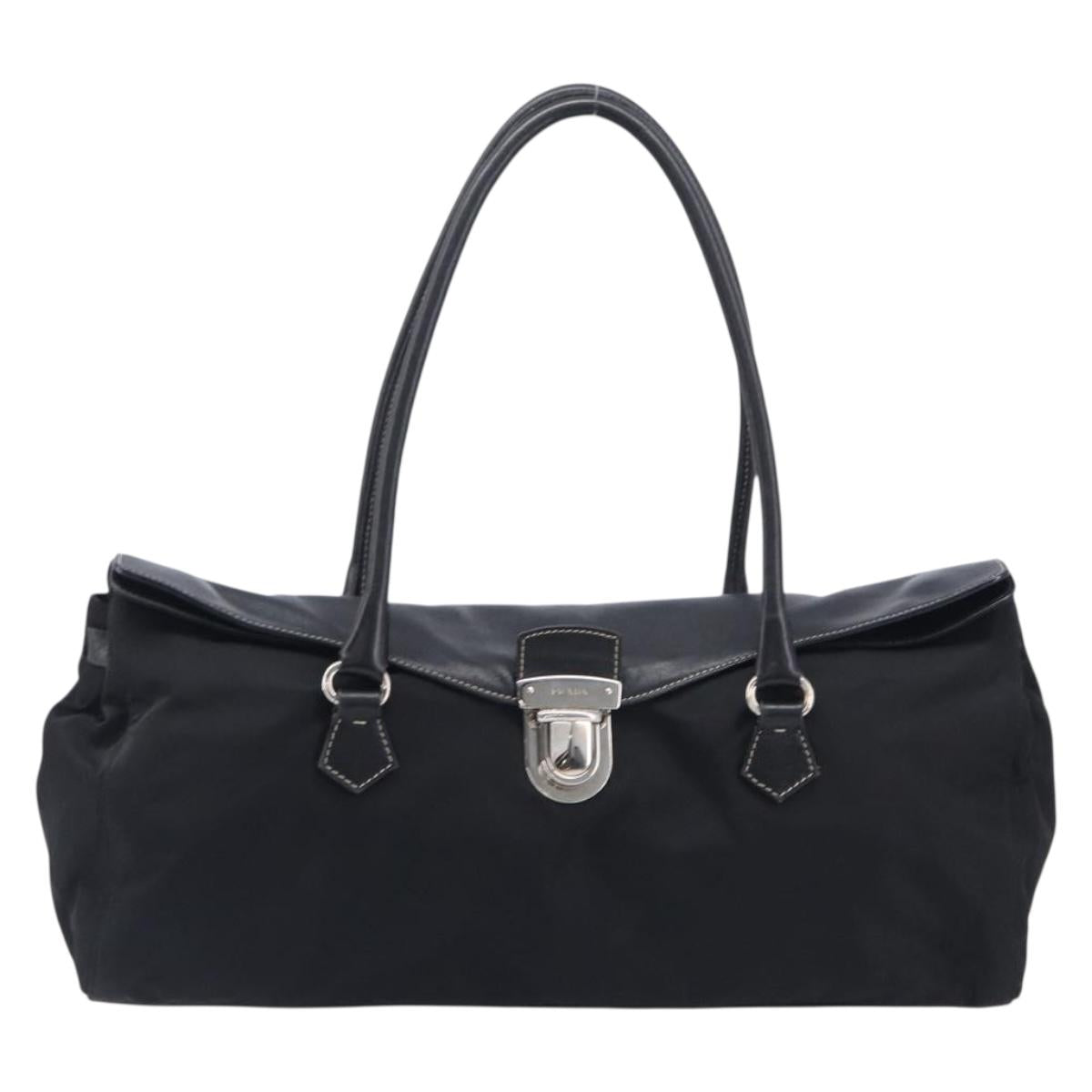 PRADA Shoulder Tote Bag Nylon Black Silver Auth am13033V
