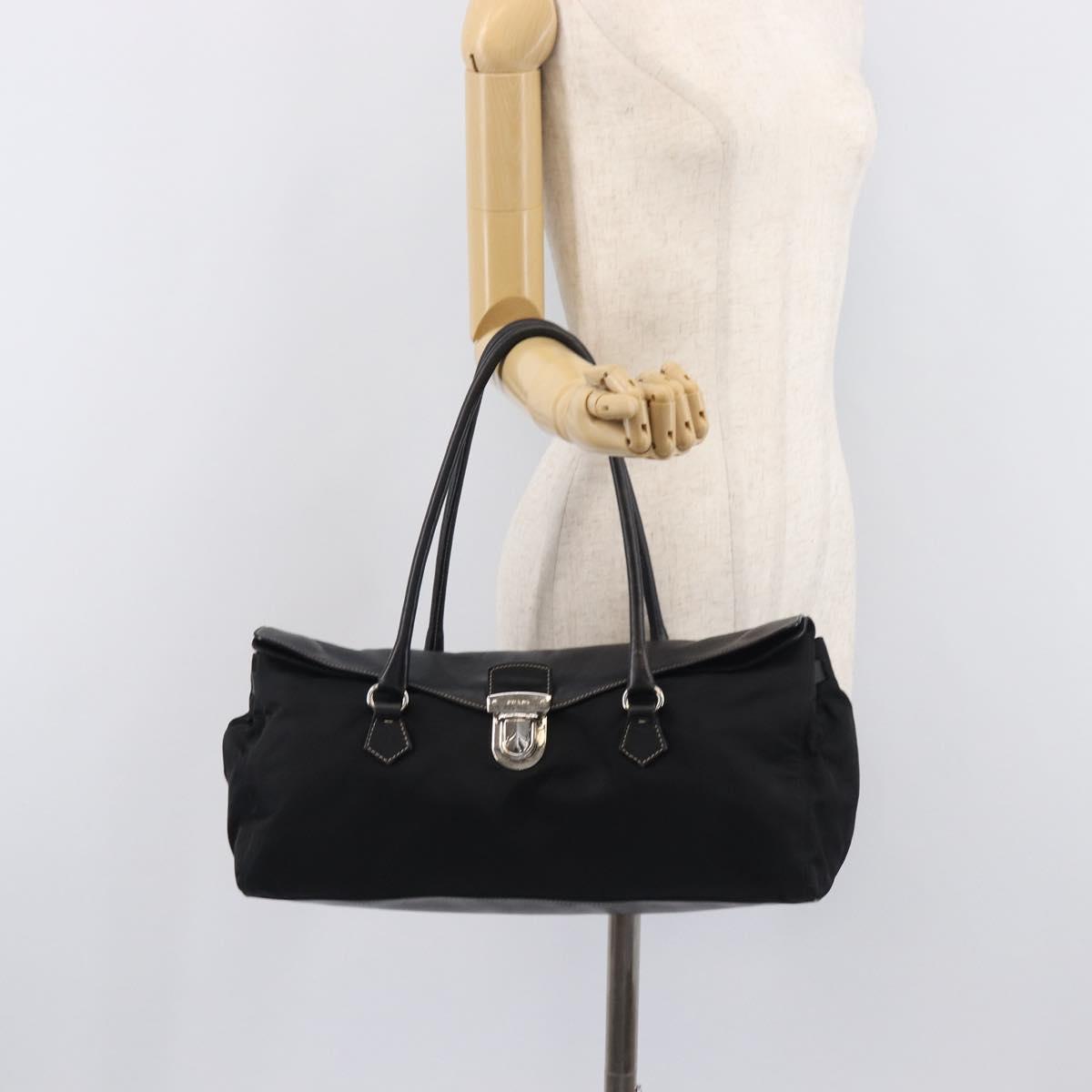 PRADA Shoulder Tote Bag Nylon Black Silver Auth am13033V