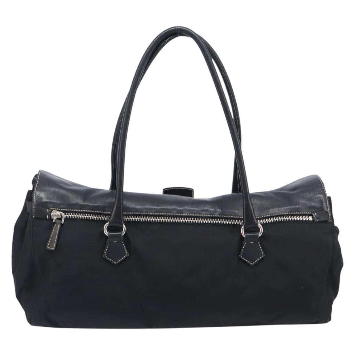 PRADA Shoulder Tote Bag Nylon Black Silver Auth am13033V