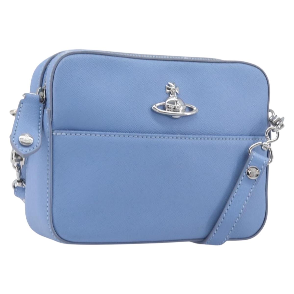 Vivienne Westwood Shoulder Bag Leather Light Blue Silver Auth am13035V