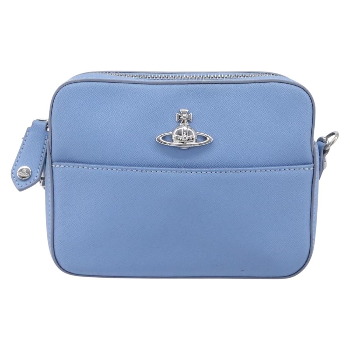 Vivienne Westwood Shoulder Bag Leather Light Blue Silver Auth am13035V