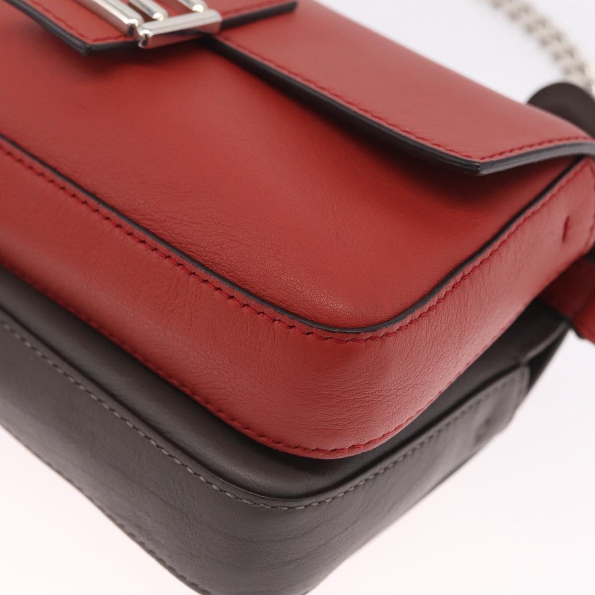 FENDI Double Micro Bucket Chain Shoulder Bag Leather Gray 8M0371 Auth am13036V