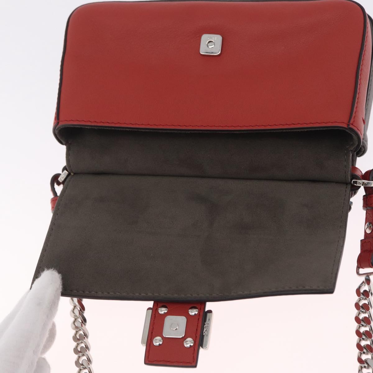 FENDI Double Micro Bucket Chain Shoulder Bag Leather Gray 8M0371 Auth am13036V