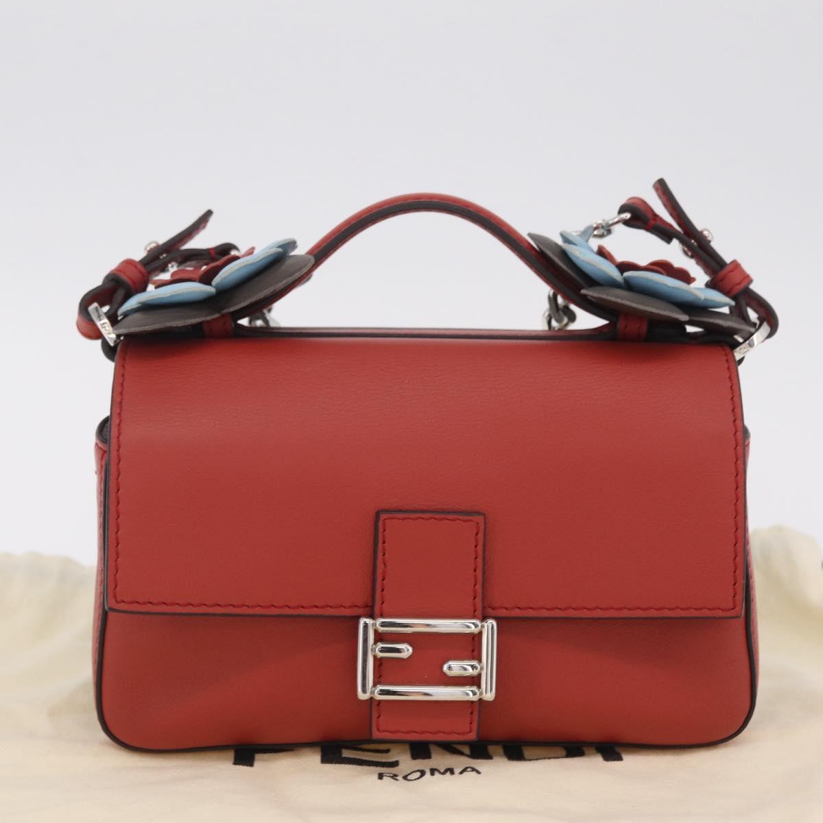 FENDI Double Micro Bucket Chain Shoulder Bag Leather Gray 8M0371 Auth am13036V
