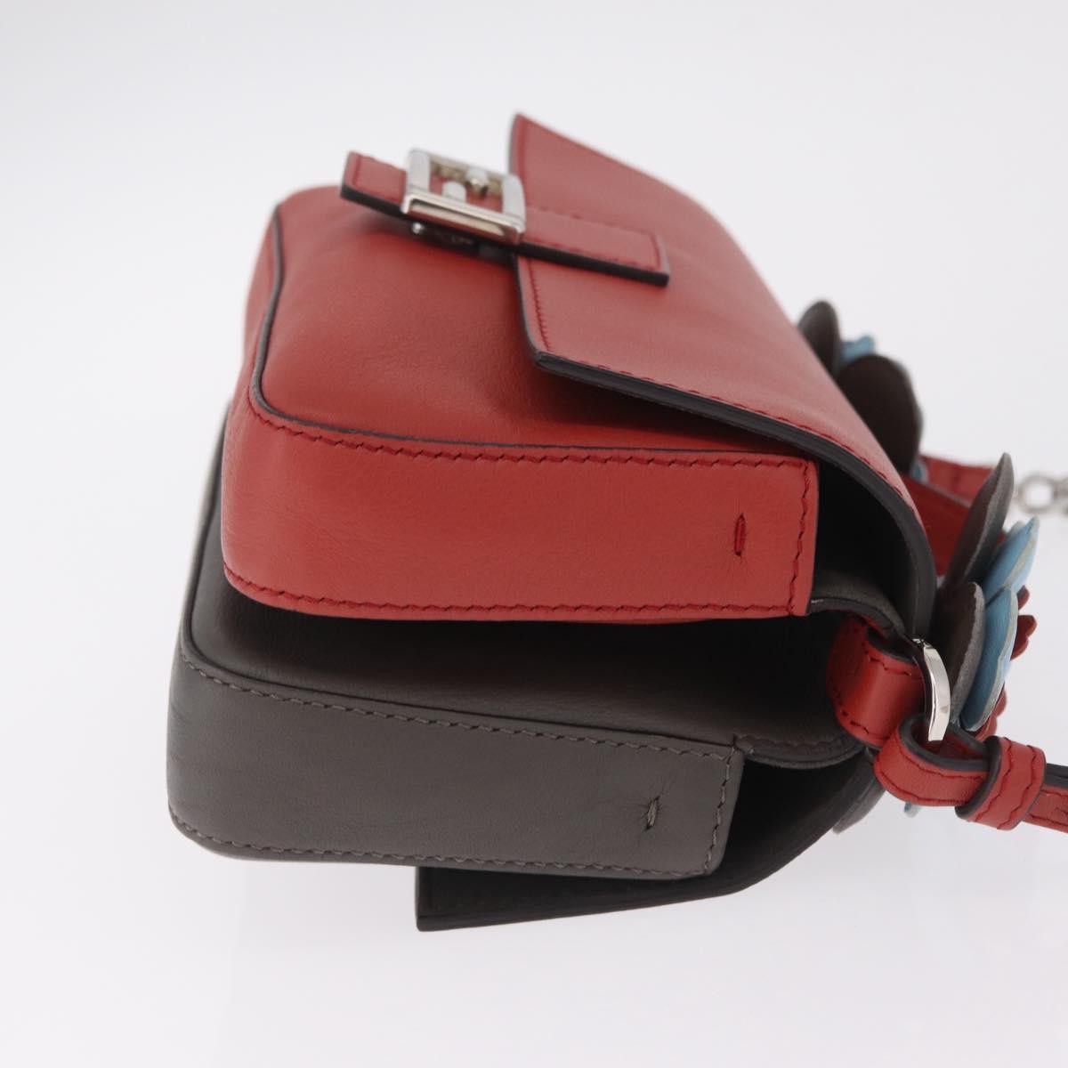 FENDI Double Micro Bucket Chain Shoulder Bag Leather Gray 8M0371 Auth am13036V