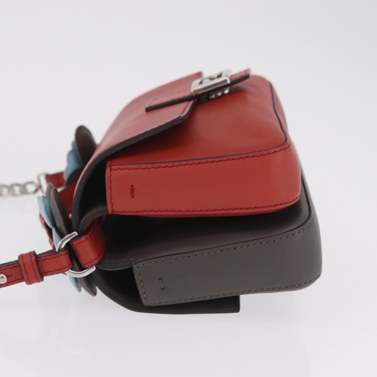 FENDI Double Micro Bucket Chain Shoulder Bag Leather Gray 8M0371 Auth am13036V