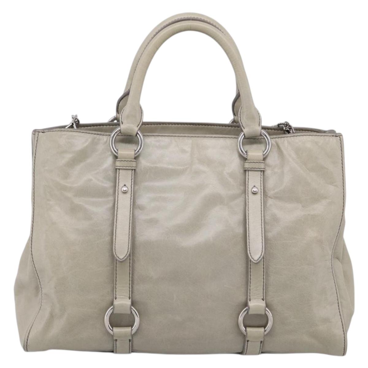 Miu Miu Tote Bag Leather Gray Silver Auth am13037V