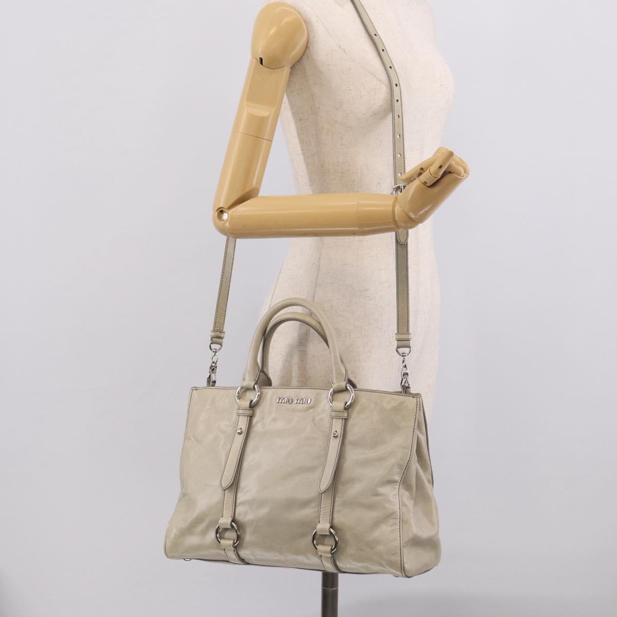 Miu Miu Tote Bag Leather Gray Silver Auth am13037V