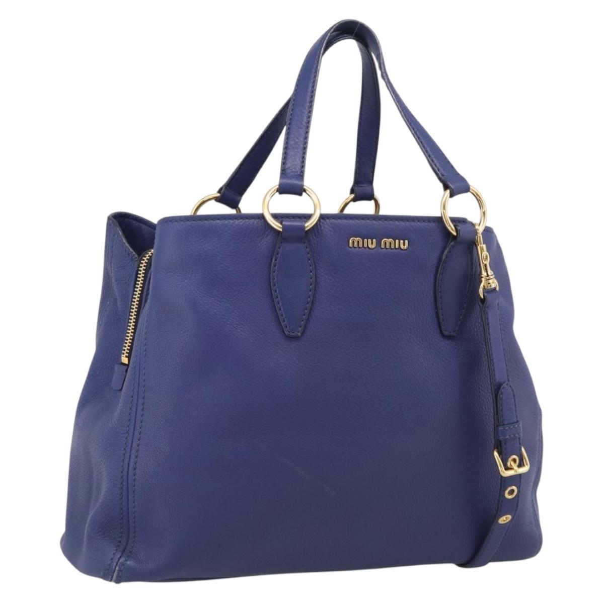 Miu Miu Vittello Caribbean Tote Bag Leather 2way Blue Gold Tone Auth am13039V