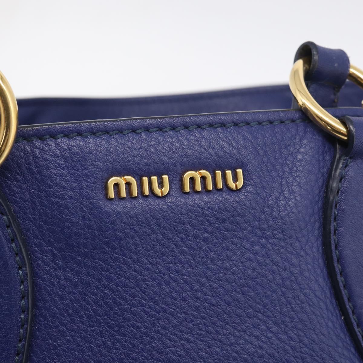 Miu Miu Vittello Caribbean Tote Bag Leather 2way Blue Gold Tone Auth am13039V