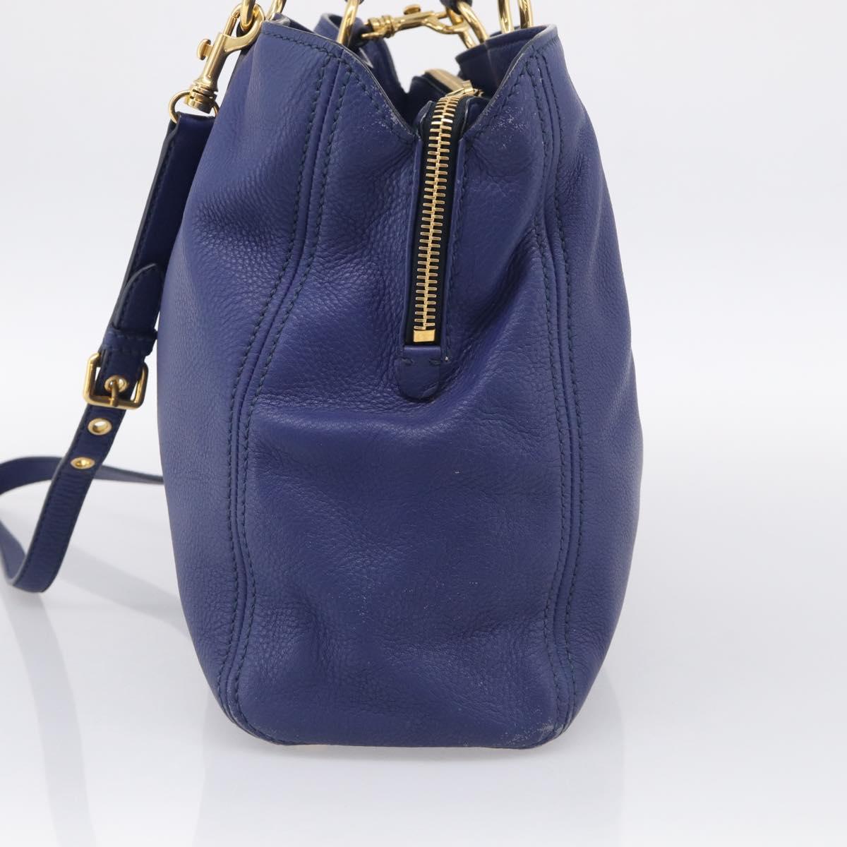 Miu Miu Vittello Caribbean Tote Bag Leather 2way Blue Gold Tone Auth am13039V