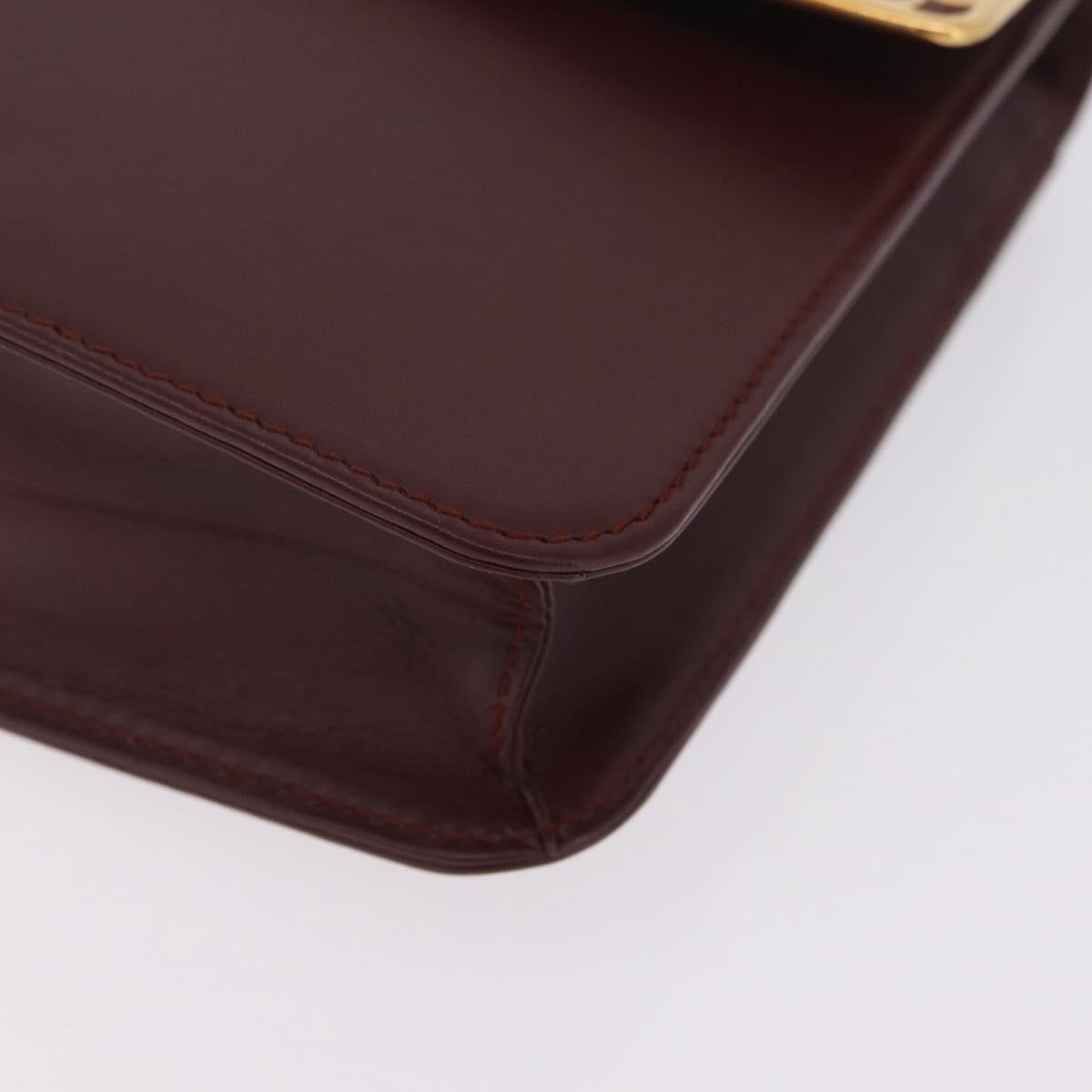 Cartier Clutch Bag Leather Bordeaux Gold Tone Auth am13042V