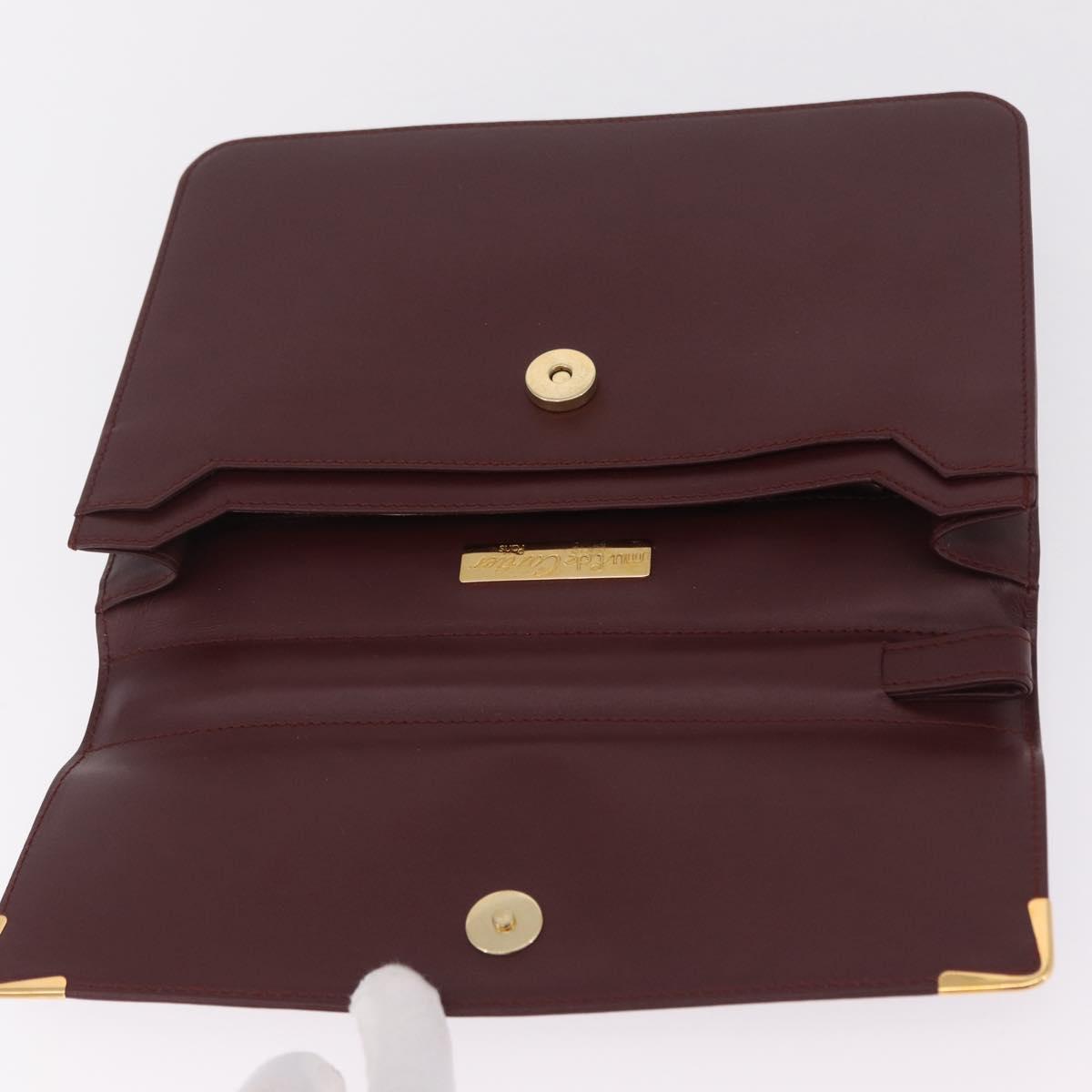 Cartier Clutch Bag Leather Bordeaux Gold Tone Auth am13042V