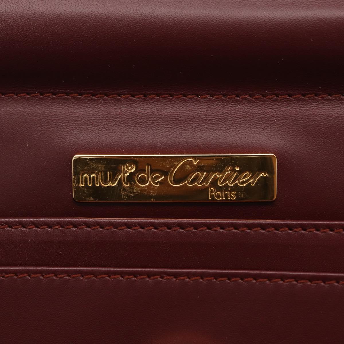 Cartier Clutch Bag Leather Bordeaux Gold Tone Auth am13042V