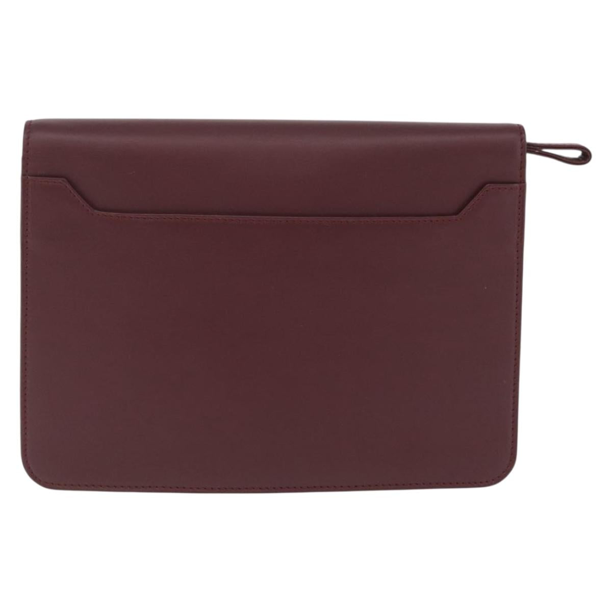 Cartier Clutch Bag Leather Bordeaux Gold Tone Auth am13042V