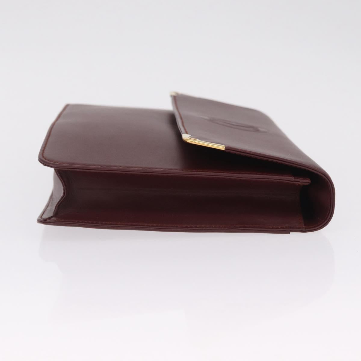 Cartier Clutch Bag Leather Bordeaux Gold Tone Auth am13042V