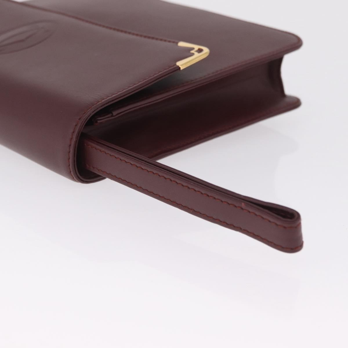 Cartier Clutch Bag Leather Bordeaux Gold Tone Auth am13042V