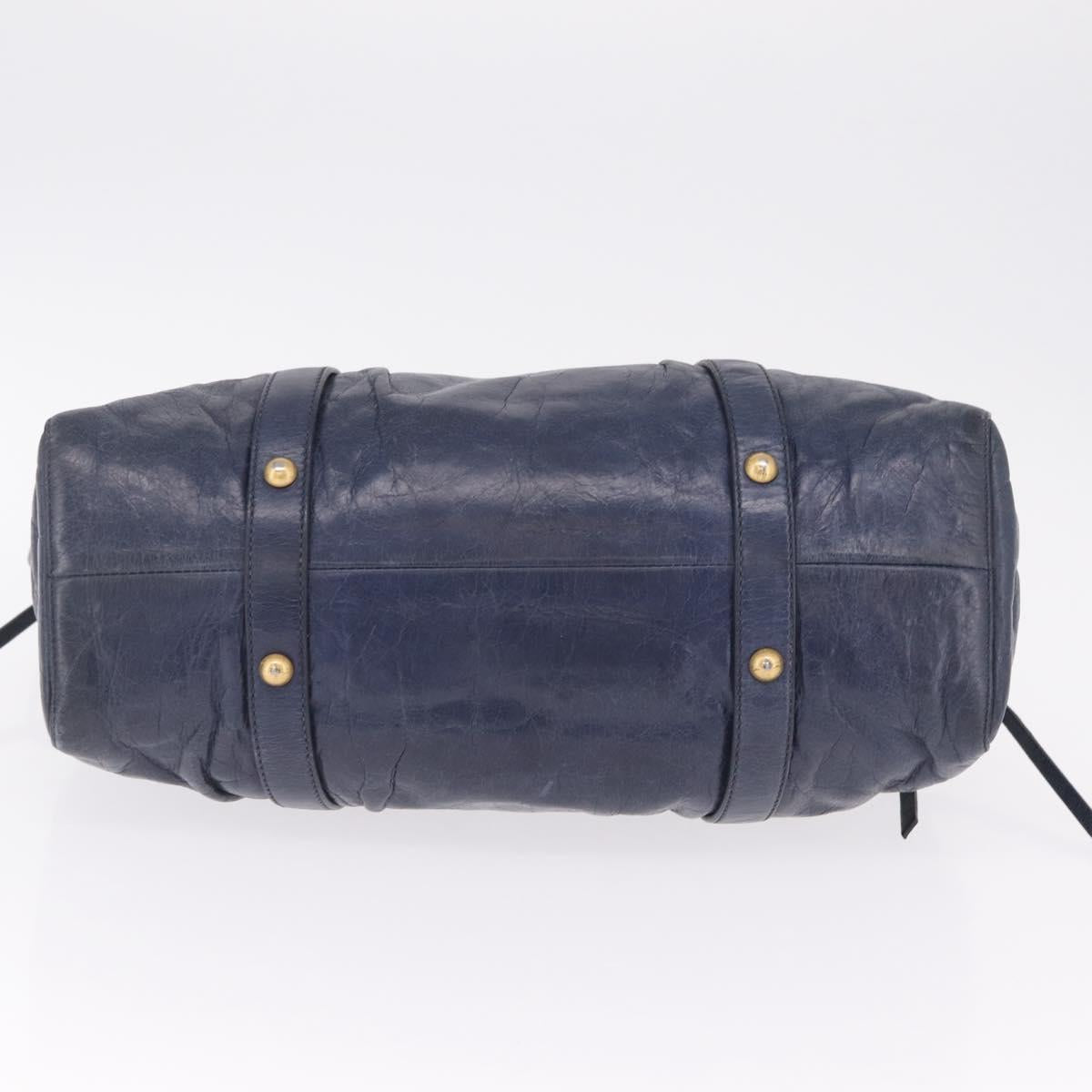 Miu Miu VITELLO LUX Hand Bag Leather Navy Gold Tone Auth am13043V
