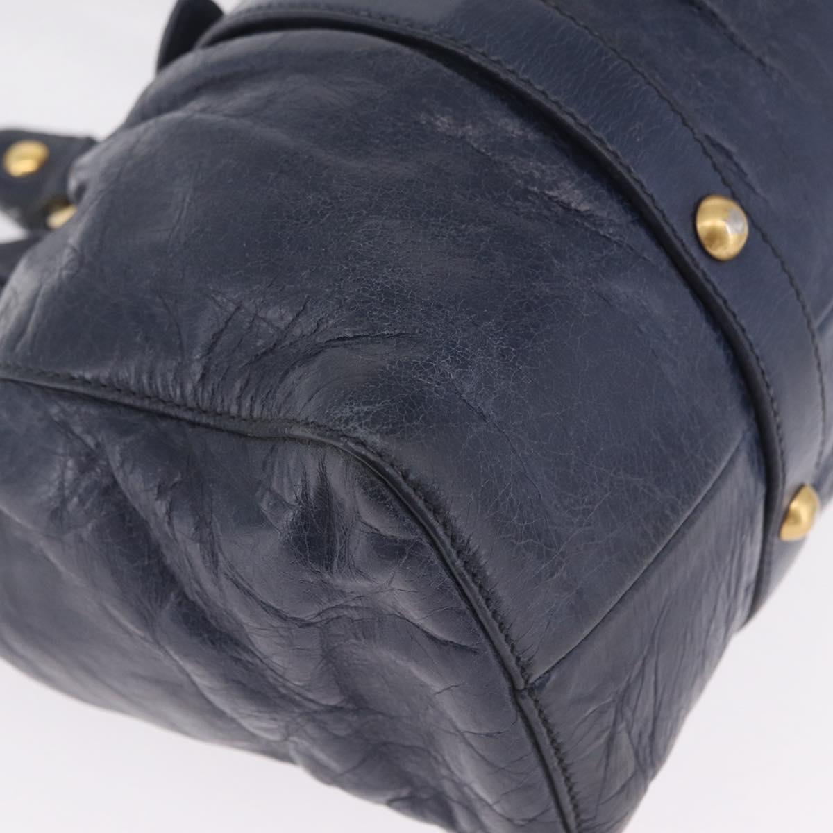 Miu Miu VITELLO LUX Hand Bag Leather Navy Gold Tone Auth am13043V