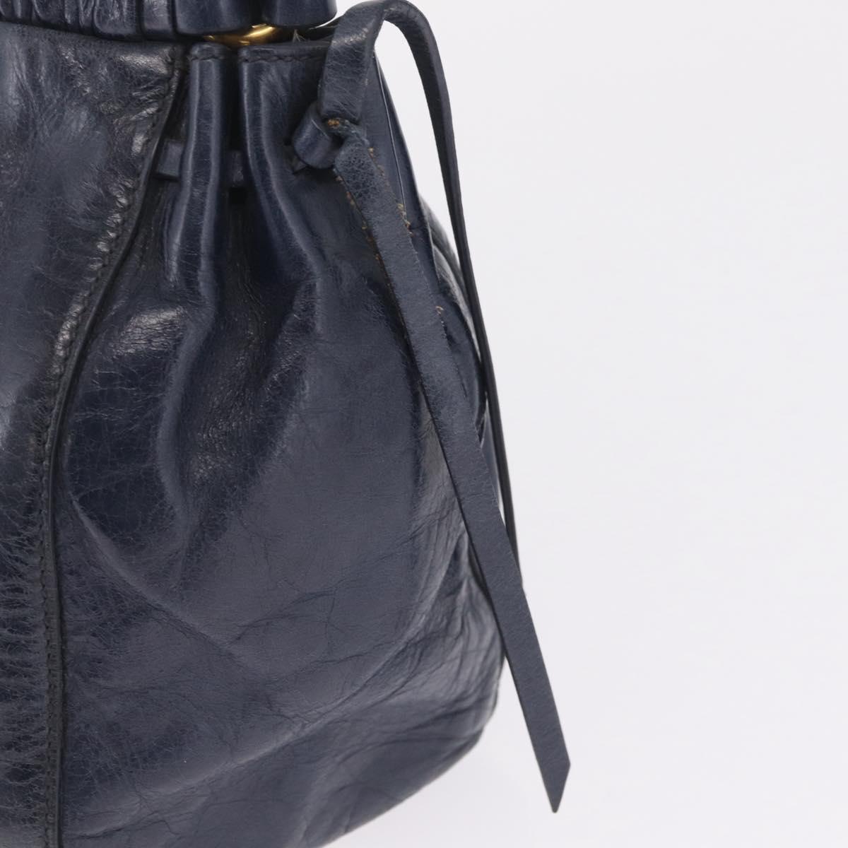 Miu Miu VITELLO LUX Hand Bag Leather Navy Gold Tone Auth am13043V