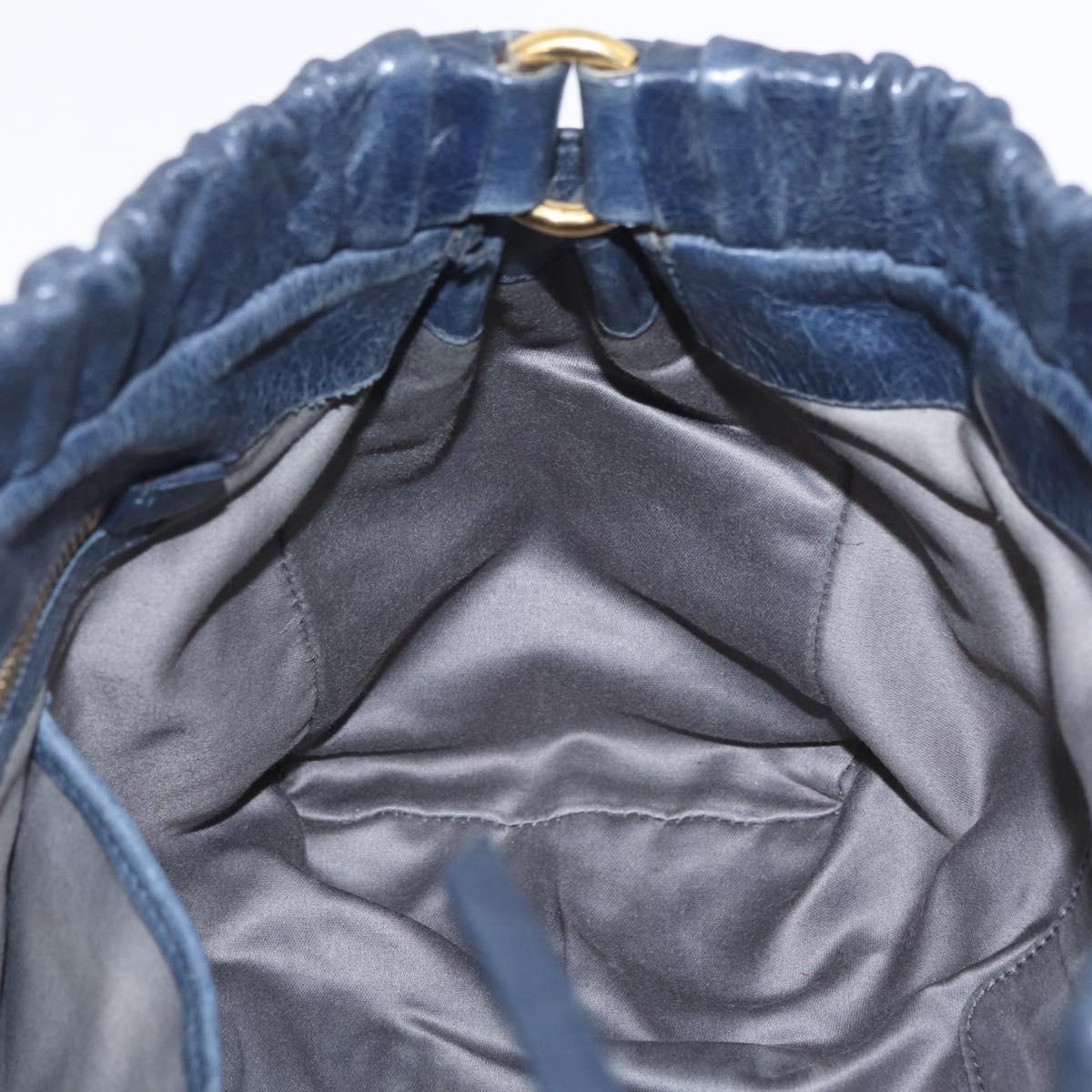 Miu Miu VITELLO LUX Hand Bag Leather Navy Gold Tone Auth am13043V