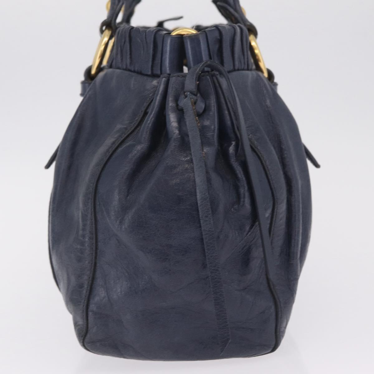Miu Miu VITELLO LUX Hand Bag Leather Navy Gold Tone Auth am13043V