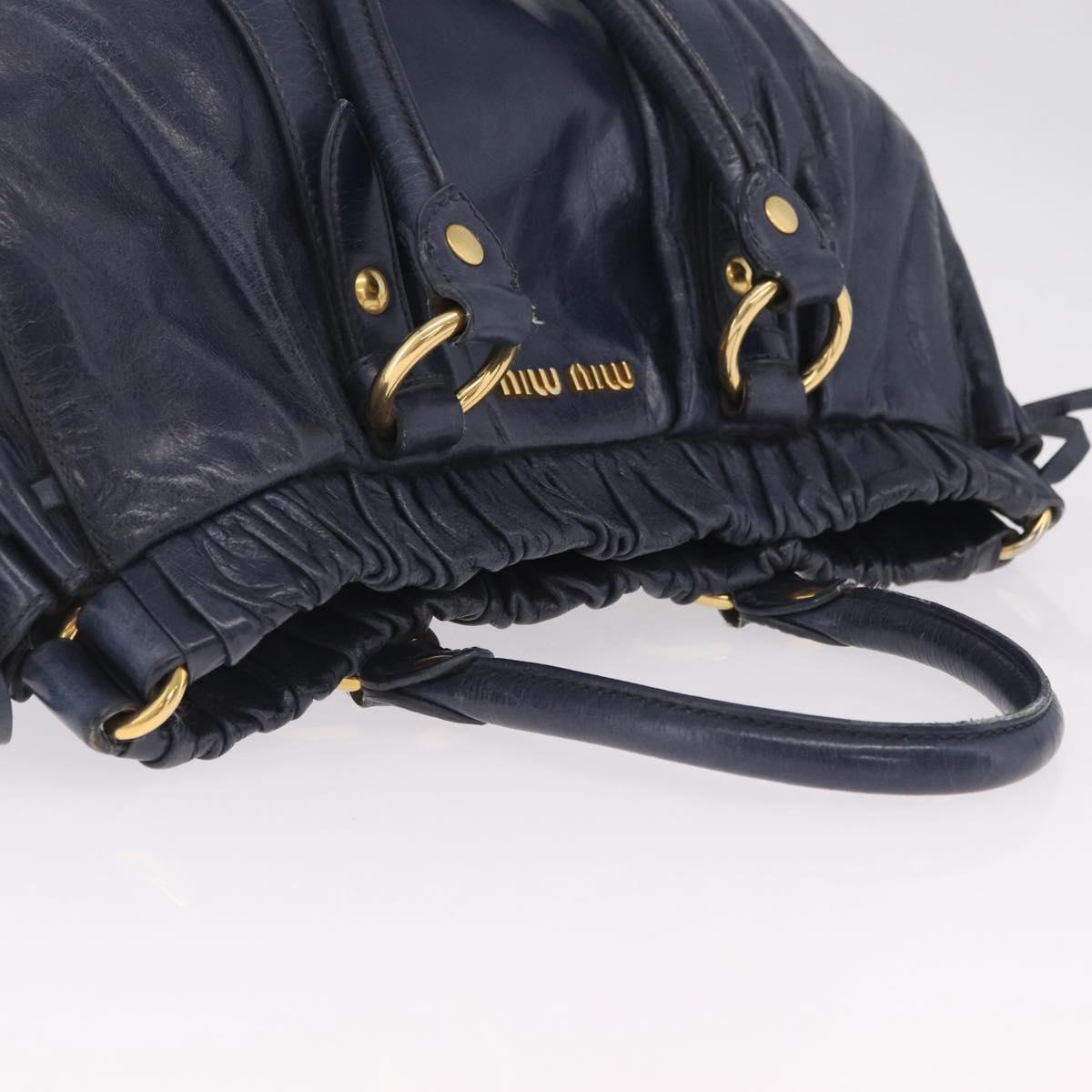 Miu Miu VITELLO LUX Hand Bag Leather Navy Gold Tone Auth am13043V
