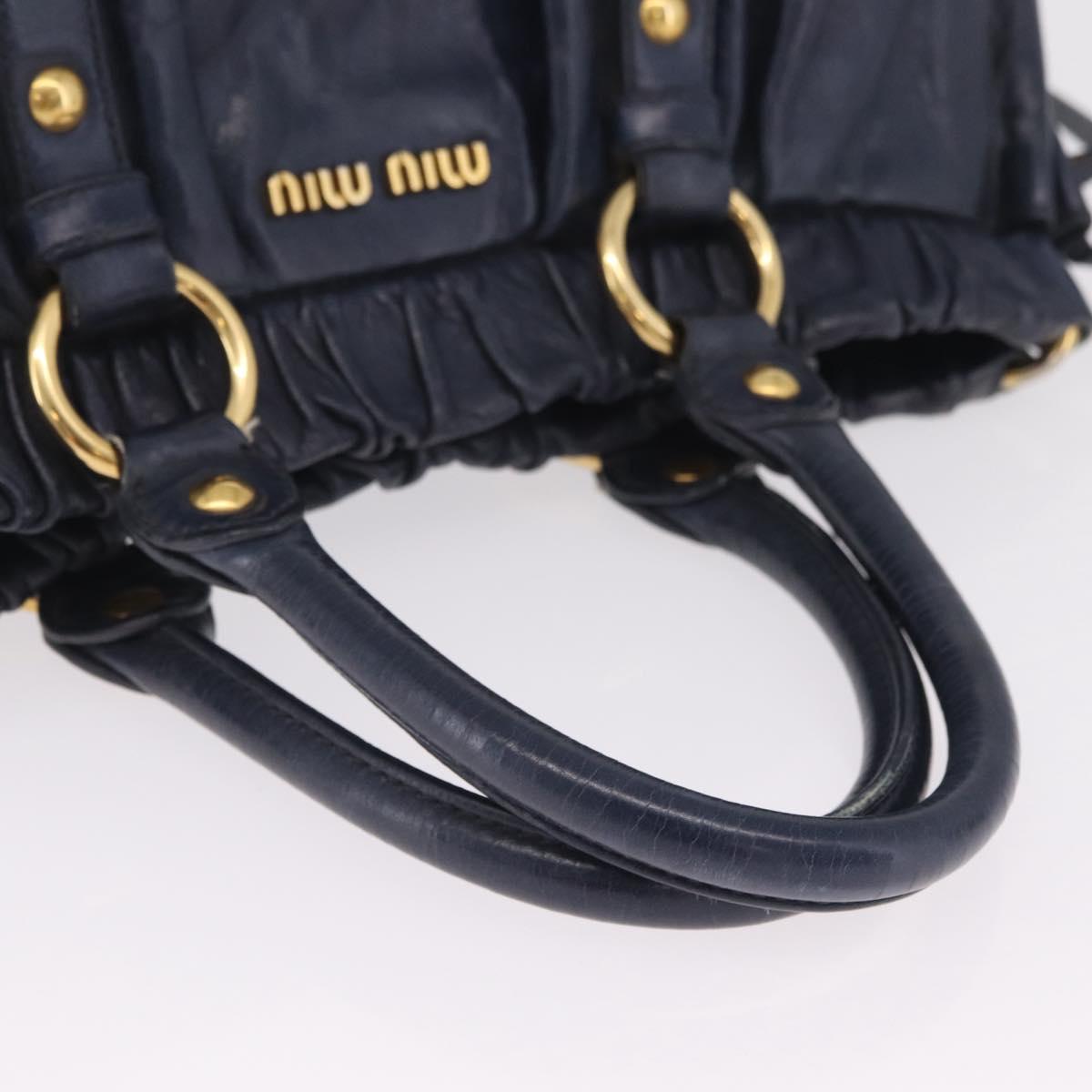 Miu Miu VITELLO LUX Hand Bag Leather Navy Gold Tone Auth am13043V