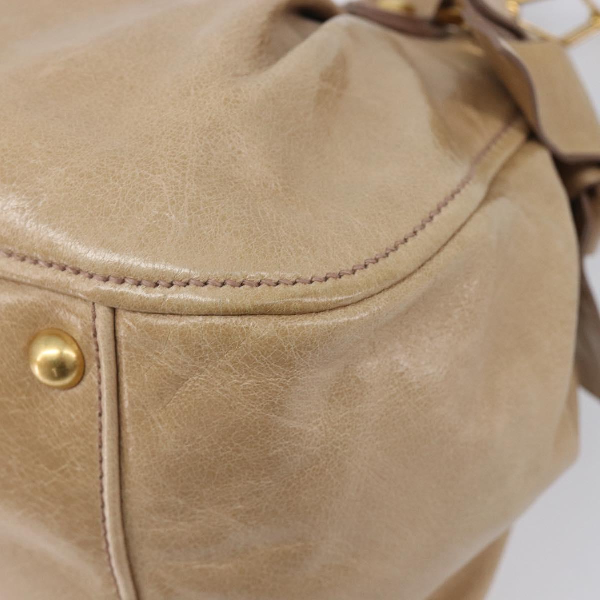 Miu Miu Side Ribbon Hand Bag Leather Beige Gold Tone Auth am13045V