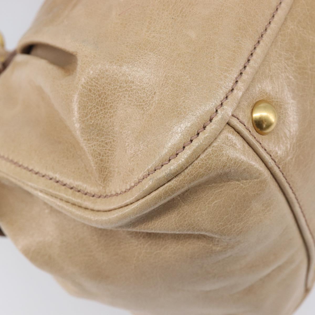 Miu Miu Side Ribbon Hand Bag Leather Beige Gold Tone Auth am13045V