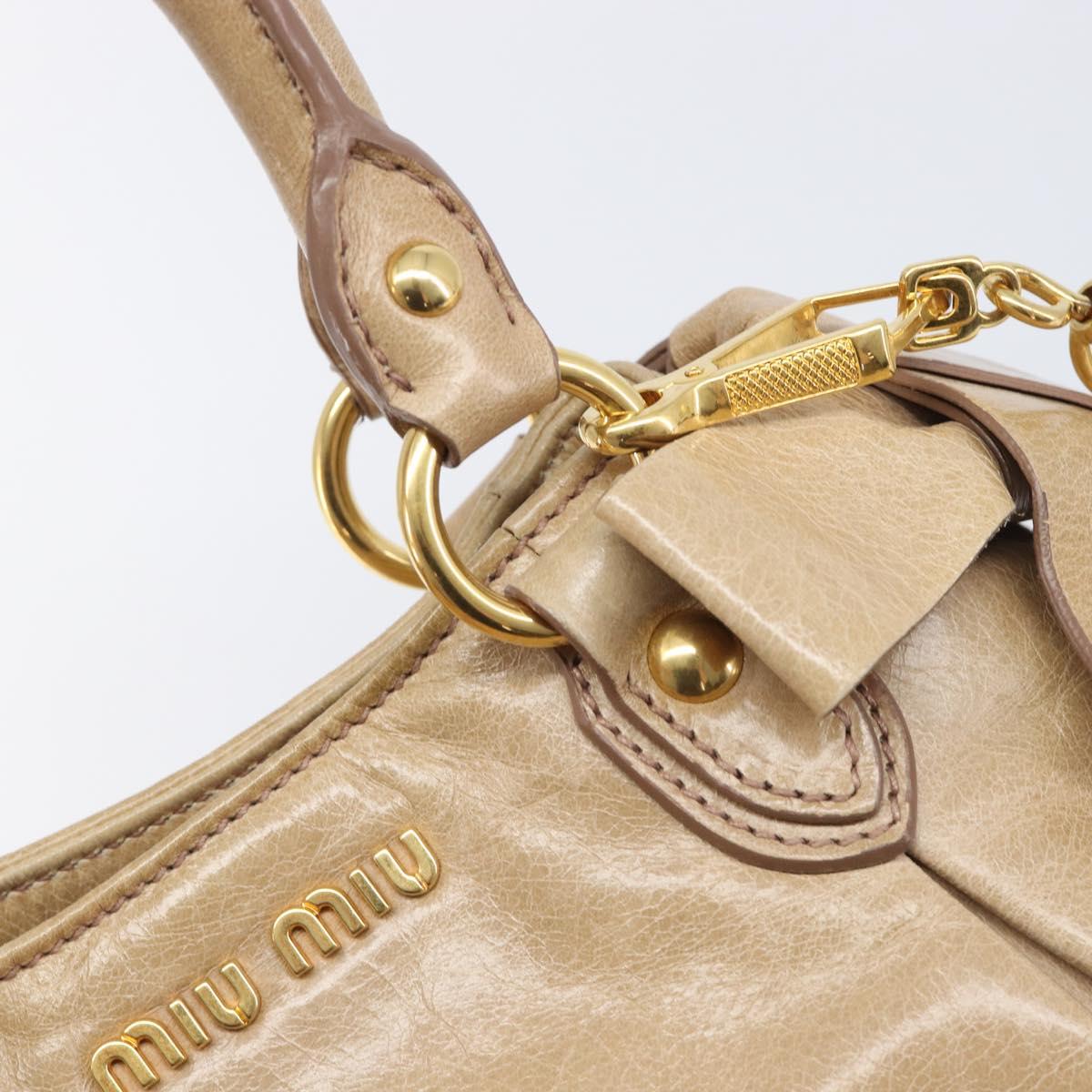 Miu Miu Side Ribbon Hand Bag Leather Beige Gold Tone Auth am13045V
