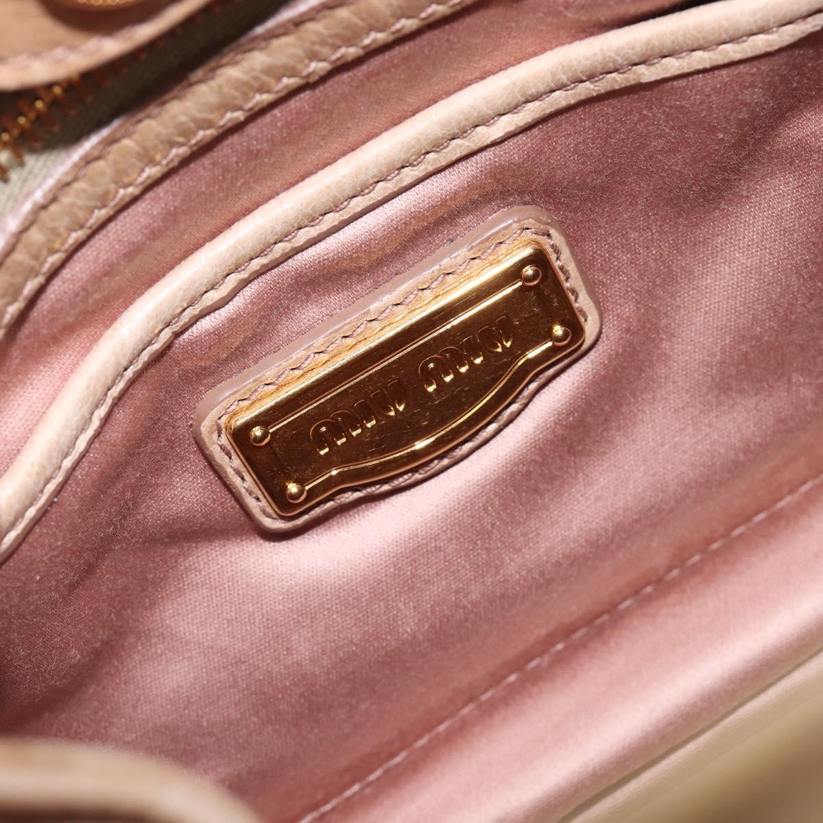 Miu Miu Side Ribbon Hand Bag Leather Beige Gold Tone Auth am13045V