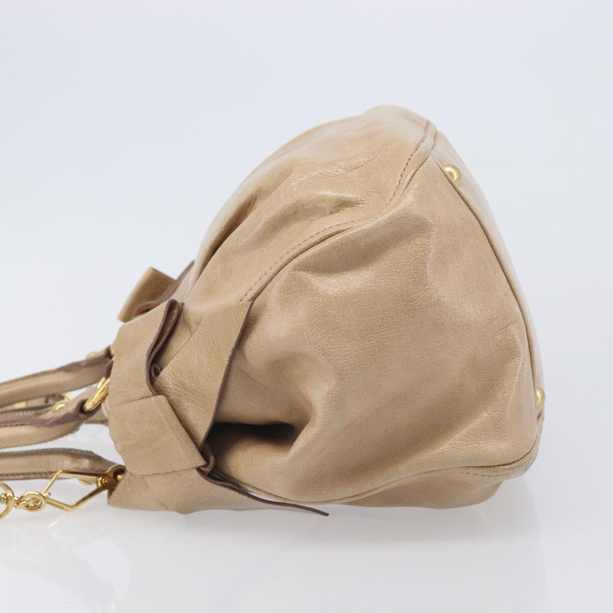 Miu Miu Side Ribbon Hand Bag Leather Beige Gold Tone Auth am13045V
