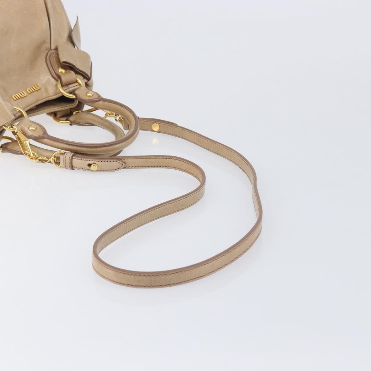 Miu Miu Side Ribbon Hand Bag Leather Beige Gold Tone Auth am13045V