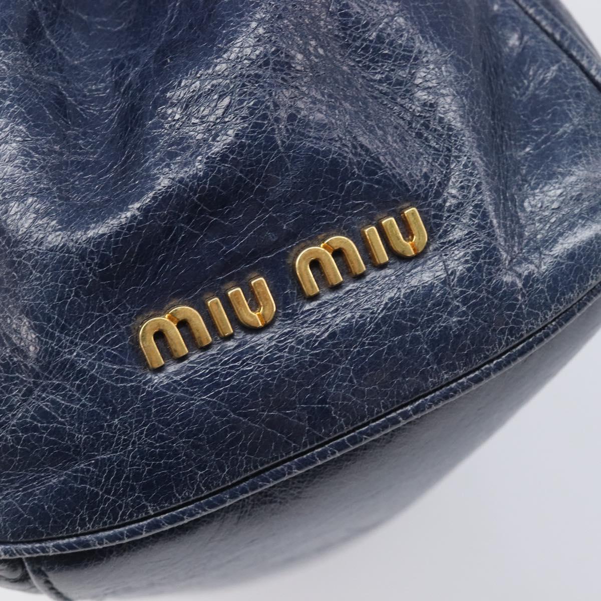 Miu Miu Lady Rock Shoulder Hand Bag Leather Navy Gold Tone Auth am13046V