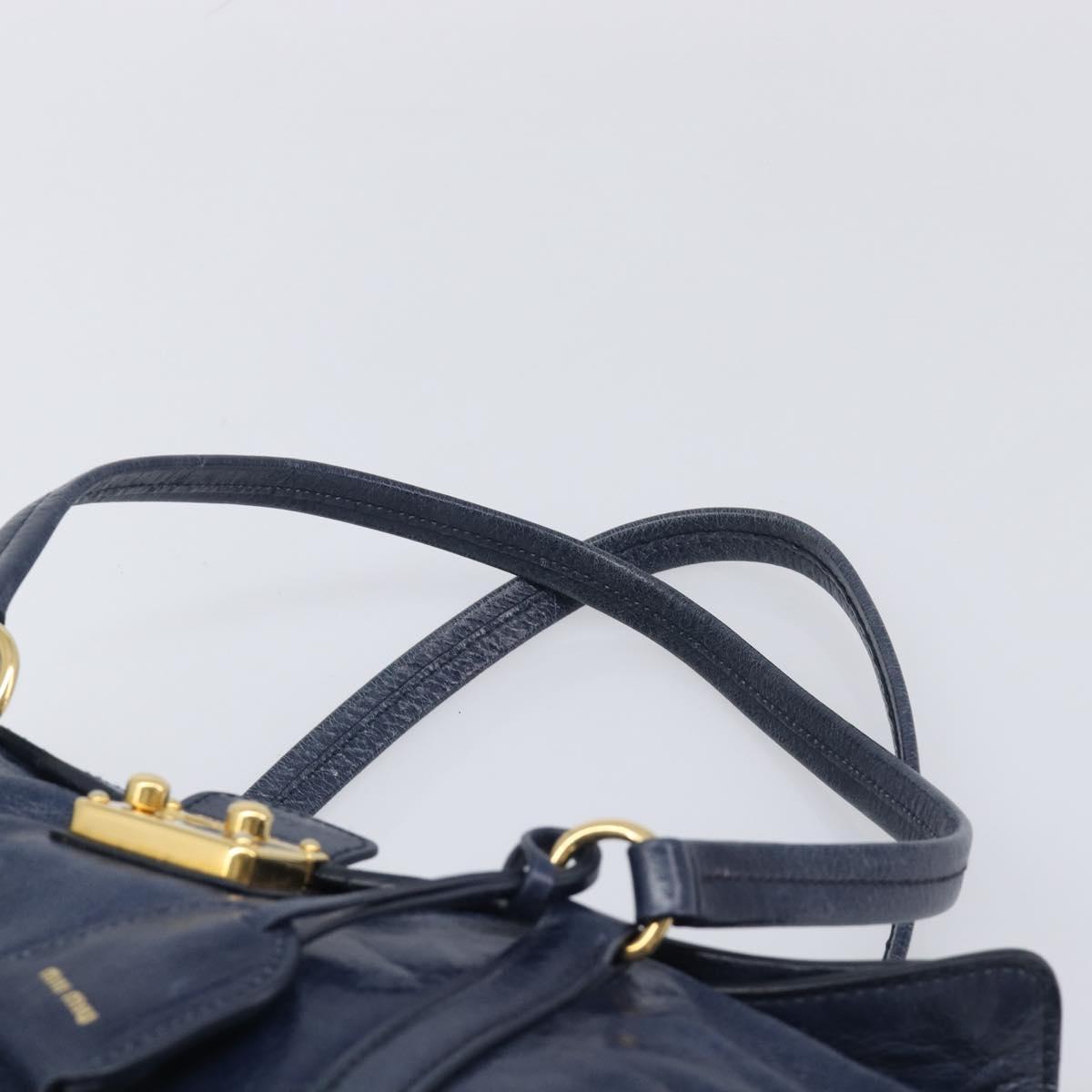 Miu Miu Lady Rock Shoulder Hand Bag Leather Navy Gold Tone Auth am13046V