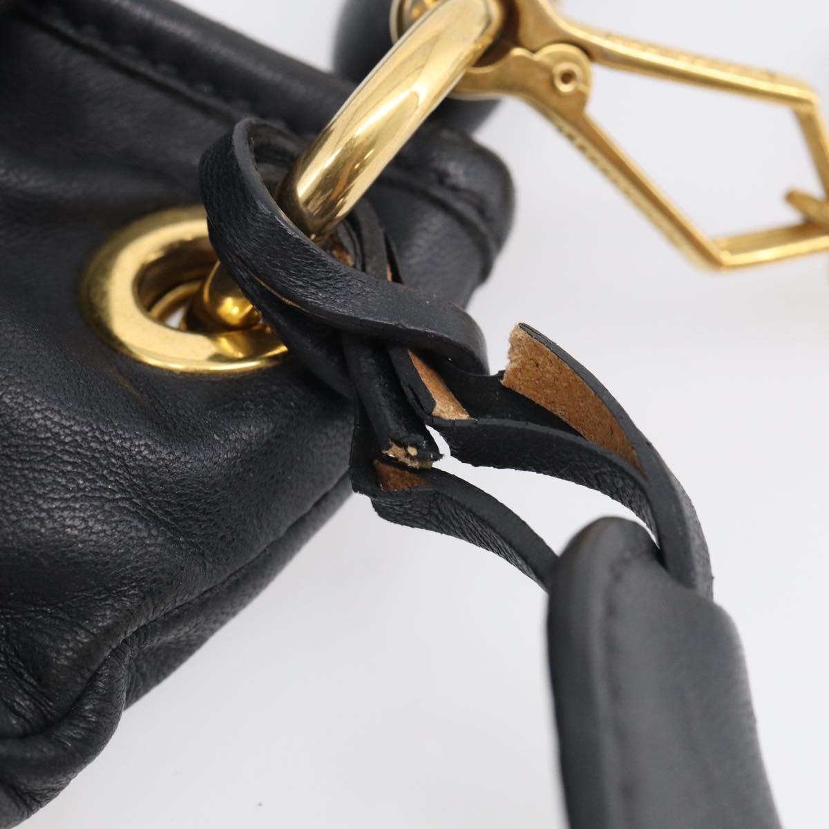 Miu Miu Matelasse Lady Rock Hand Bag Leather Black Gold Tone Auth am13047V